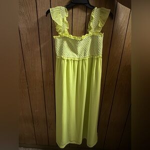 Smocked Ruffle Strap Long Nightgown - Neon Yellow